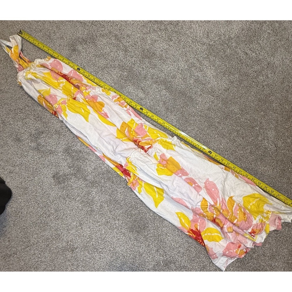 Free People Moonshine Midi Dress Floral Linen Blend Boho Yellow Pink White Small - Picture 13 of 14